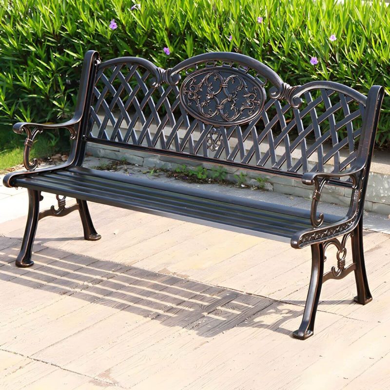 Bohemian Metall Parkbank mit wasserdichtem Design und geschwungenen Armlehnen - Weiß 51"L x 25"B x 33"H