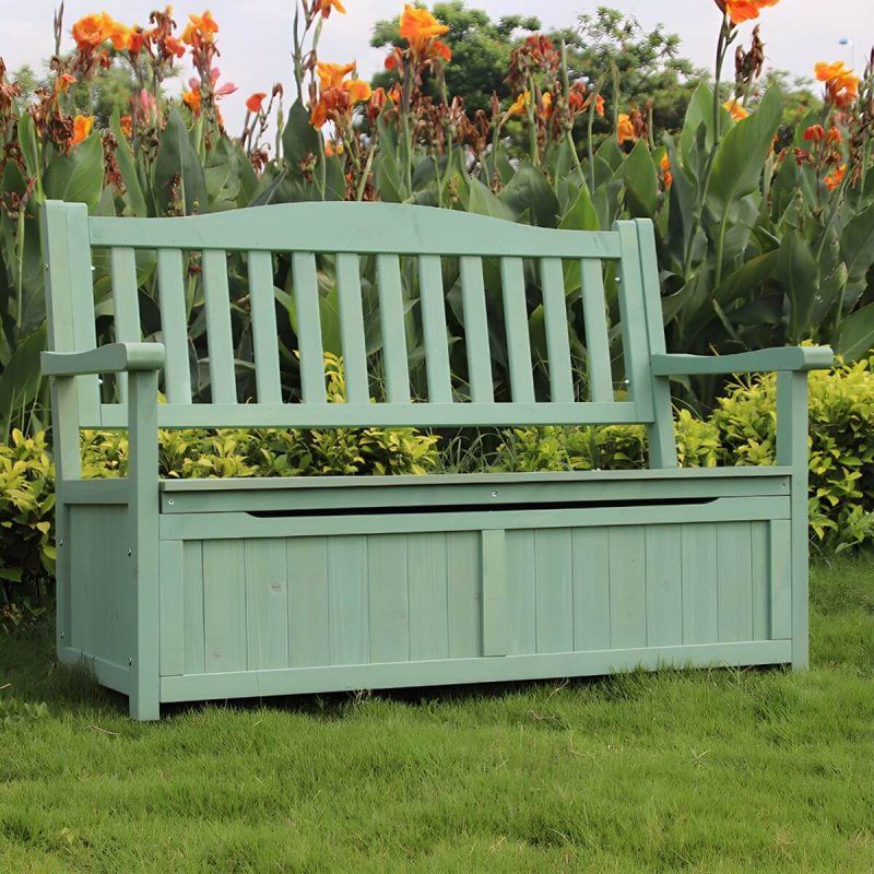 Skandinavische Outdoor-Sitzbank aus Massivholz in Hellgrün mit Stauraum 48,8" x 25,2" x 35" - Grün