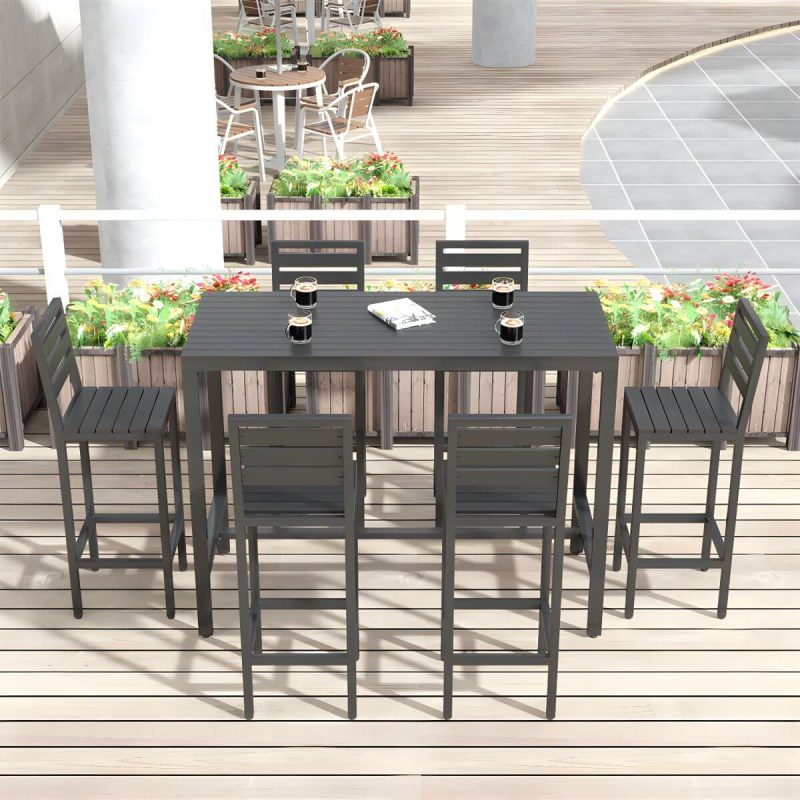 Metall- und Holz-Patio-Tisch Rechteckig Industrial No Distressing Bar Tisch - 120 x 60 x 105 cm Schwarzer Tisch Nur