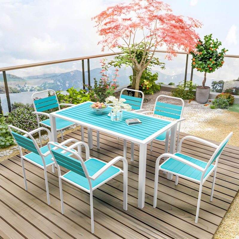 Zeitgenössischer Holz-Patio-Tisch wetterbeständig in rechteckiger/quadratischer Form - Blau 47,2"L x 23,6"B x 29,5"H Nur Tisch