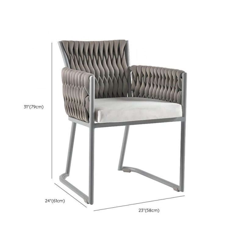 Dimension of Simple Aluminum Metal UV-proof Patio Arm Chair with Chalk Cushion, 1 Chair, 23"L x 24"W x 31"H