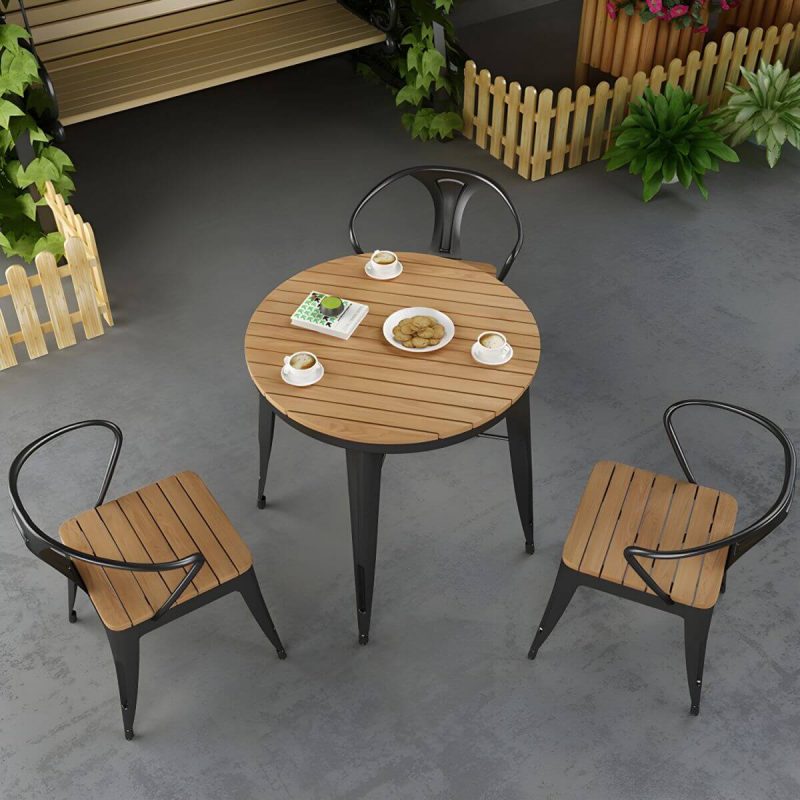 Moderner wasserdichter Holz-Courtyard-Tisch Geometrischer Außentisch - Nur Tisch 27.6"L x 27.6"B x 29.5"H