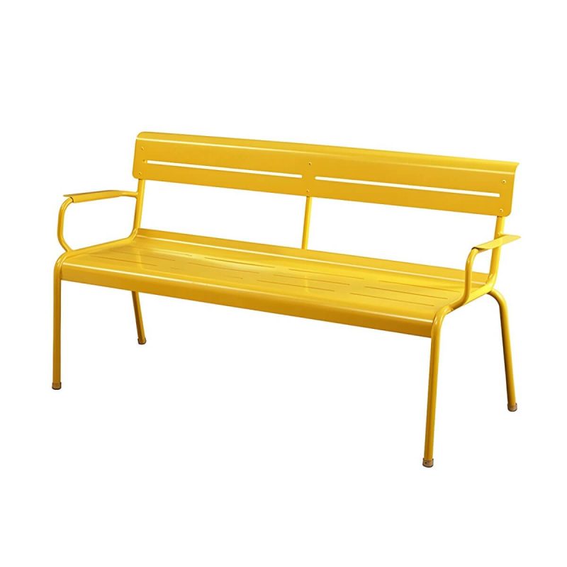 Wasserfeste Parkbank im skandinavischen Stil mit Aluminium-Sitzfläche und Rückenlehne - Gelb 140 x 55 x 82 cm