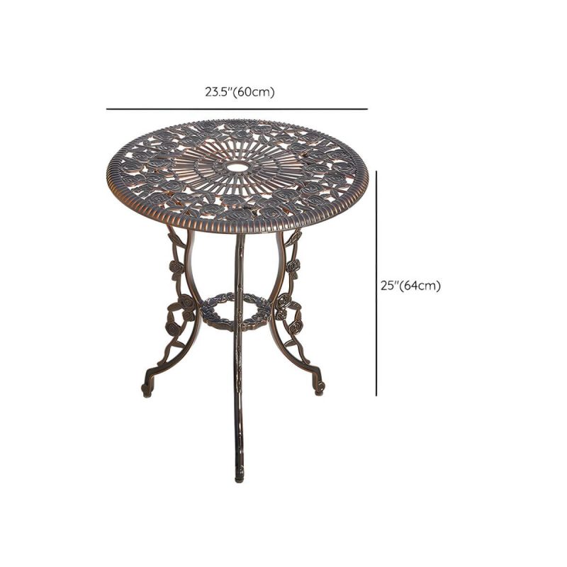 Dimension of Französischer Landhaus-Patio-Tisch im Freien Aluminiumrahmen Beistelltisch - Rotbrauner Tisch nur 24"L x 24"B x 25"H