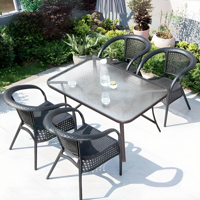 Klarer Outdoor-Esstisch mit Polymer-Verbundsitzen, wetterfestes 5-teiliges modernes Set mit Stühlen und Tisch, Klar, 47"L x 31"B x 28"H, Tisch & 4 Stühle