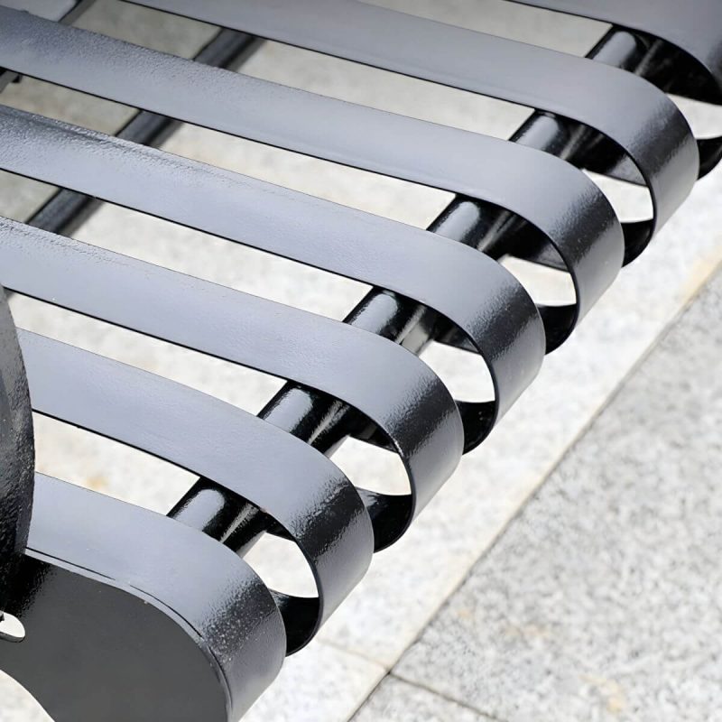 "Industrial Park Bench with Waterproof Steel Seating in Black - Water Resistant and Non-Foldable" - 59"L x 24"B x 32"H