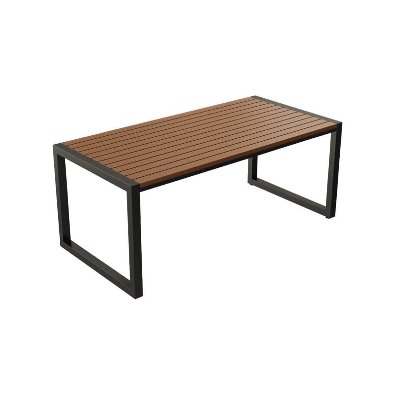 Patio-Esstisch mit Eisenrahmen, kakaofarbenes UV-beständiges rechteckiges Tischblatt, einfacher Stil, 51,2"L x 27,6"B x 29,5"H, nur Tisch