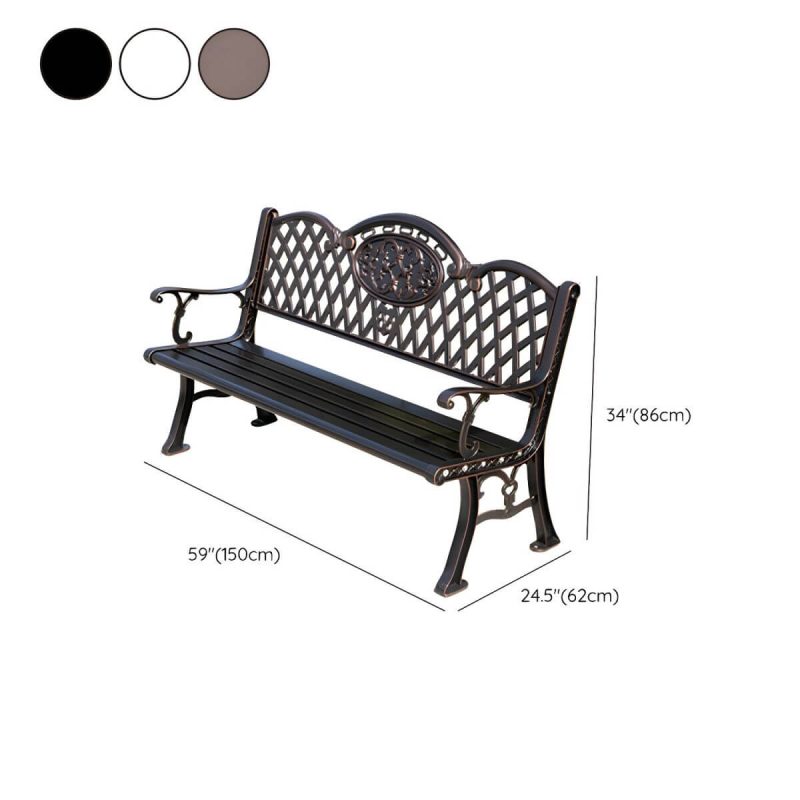 Dimension of French Rural Style Carving Design Park Bench Metal with Backrest and Armrests - Black 59"L x 24"W x 34"H