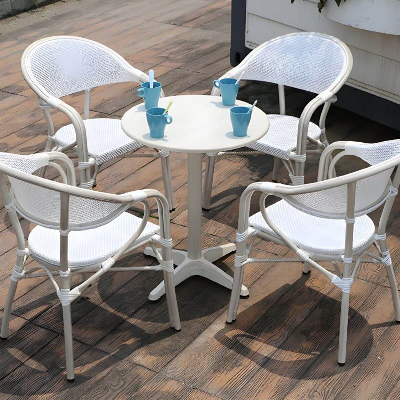 Moderner geometrischer wasserdichter Hof Tisch Metallbasis Outdoor Tisch - Nur Tisch Quadratisch Schwarz 70 x 70 x 72 cm