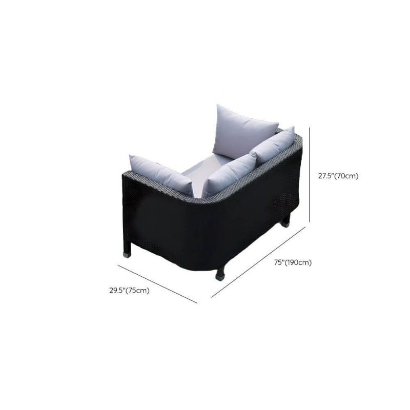 Dimension of Trendy Black Rattan Sofa for 3 People UV Resistant with Pillow and Cushion, 3-Seater Sofa