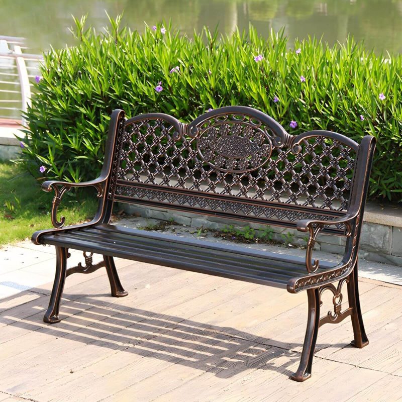 Bohemian Metall Parkbank mit wasserdichtem Design und geschwungenen Armlehnen - Kupfer 51"L x 26"B x 35"H