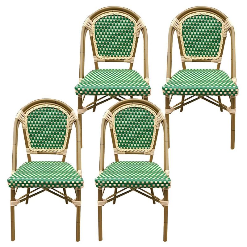 21" Breiter Tropischer Outdoor-Stuhl Rattan Armlehnen Esszimmer Seitenstuhl - Grün 4-teiliges Set