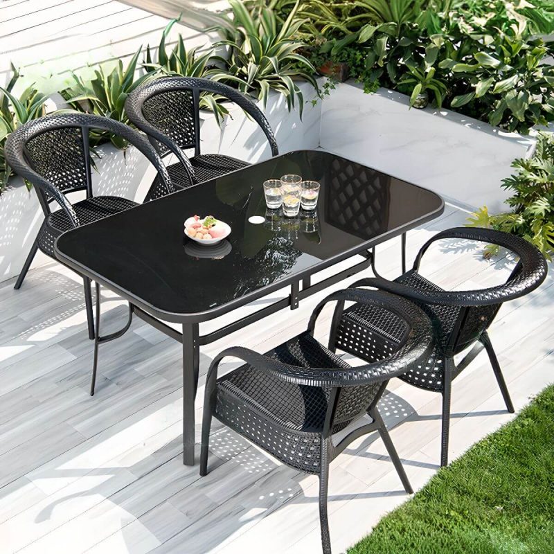 Outdoor-Esstisch mit Polymer-Verbundsitzen, wetterfeste Tintentischplatte, 5-teiliges modernes Set mit Stühlen und Tisch, Schwarz, 47"L x 31"B x 28"H, Tisch & 4 Stühle