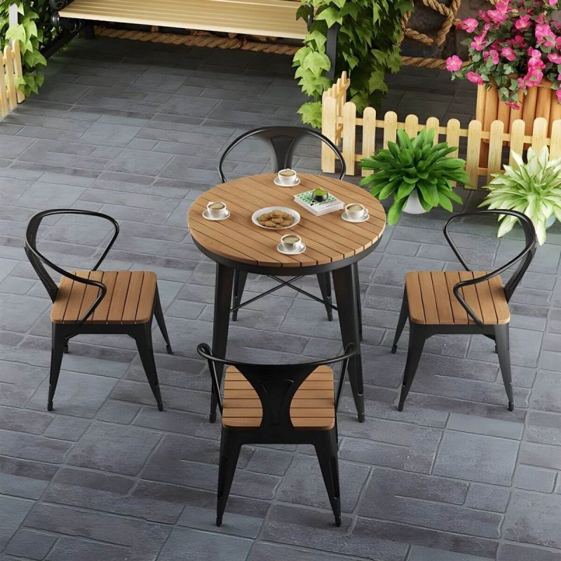 Moderner wasserdichter Holz-Courtyard-Tisch Geometrischer Außentisch - Nur Tisch 23.6"L x 23.6"B x 29.5"H