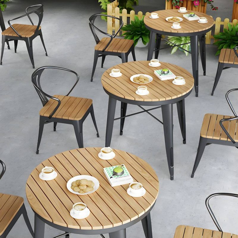 Moderner wasserdichter Holz-Courtyard-Tisch Geometrischer Außentisch - Nur Tisch 49.2"L x 25.6"B x 29.5"H