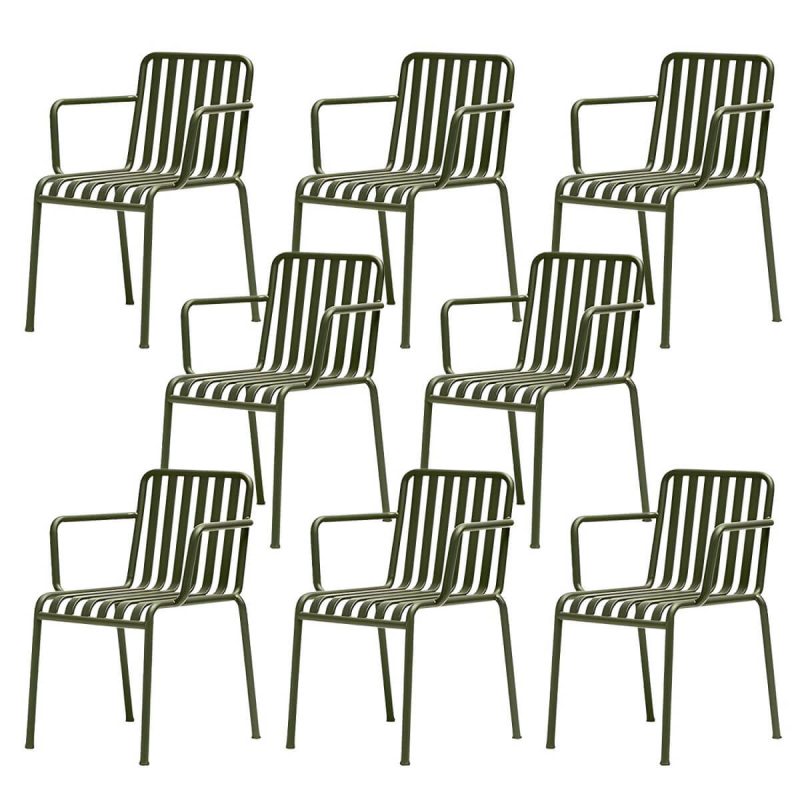 Moderner Gartenstuhl Grün Offene Rückenlehne Mit Armlehne Patio Esszimmer Armlehnenstuhl - 22"L x 20"B x 31"H 8-teiliges Set