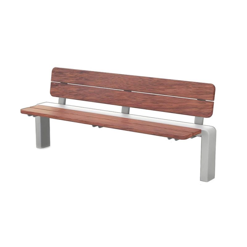 Wasserfeste Mid-Century Modern Parkbank mit Edelstahlrahmen und Kupferholz-Sitz - 47"L x 19"B x 31"H