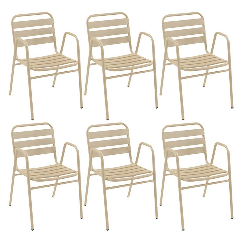 Metallische Outdoor-Esszimmerstühle Moderne stapelbare Patio-Esszimmerstühle wasserabweisend - Natürliche Finish 6-teiliges Set