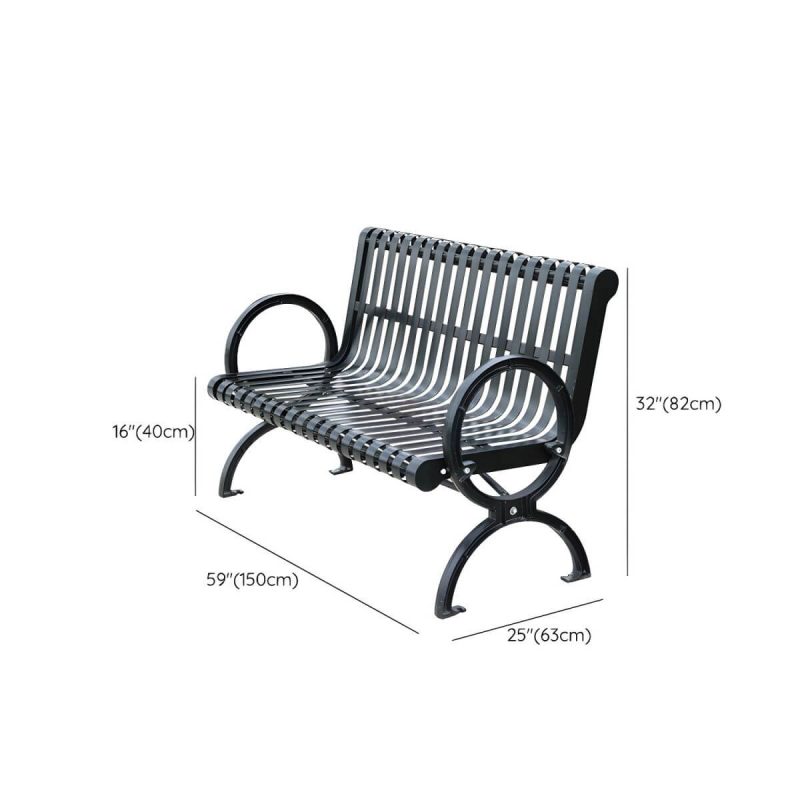 Dimension of "Industrial Park Bench with Waterproof Steel Seating in Black - Water Resistant and Non-Foldable" - 59"L x 25"W x 32"H