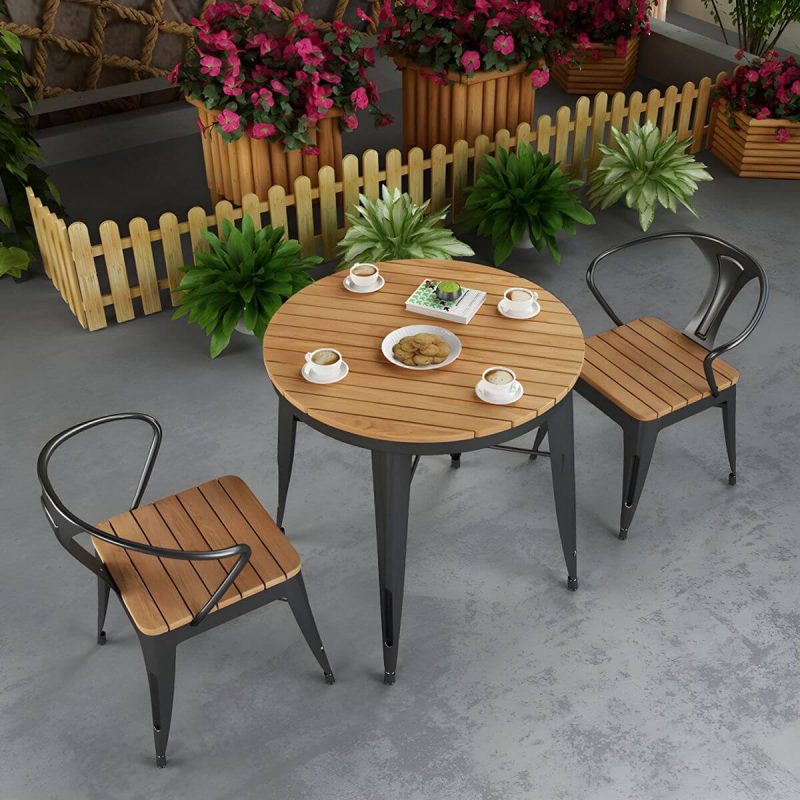 Moderner wasserdichter Holz-Courtyard-Tisch Geometrischer Außentisch - Nur Tisch 49.2"L x 25.6"B x 29.5"H