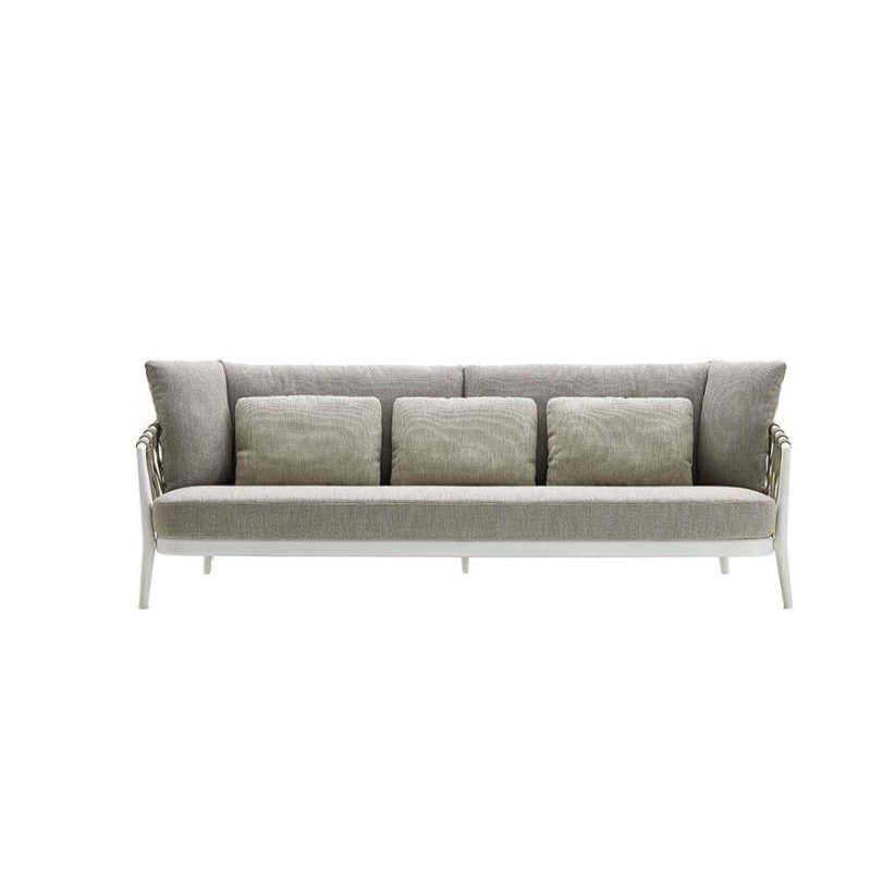 UV-beständiges cremefarbenes Metallrahmen Mehrsitz-Sofa mit weißer Textil gepolsterter Rückenlehne, Beige, 3-Sitzer Sofa