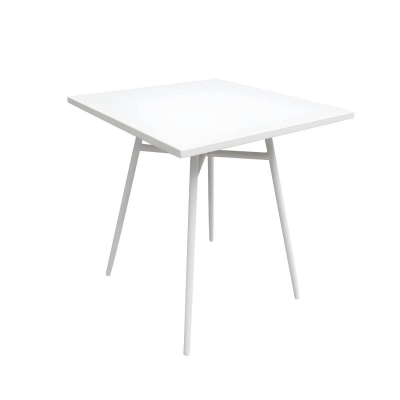 Zeitgenössischer Esstisch Weißer Outdoor-Tisch mit Metallgestell - Weiß 27,6"L x 27,6"B x 28,3"H Quadratischer Tisch nur