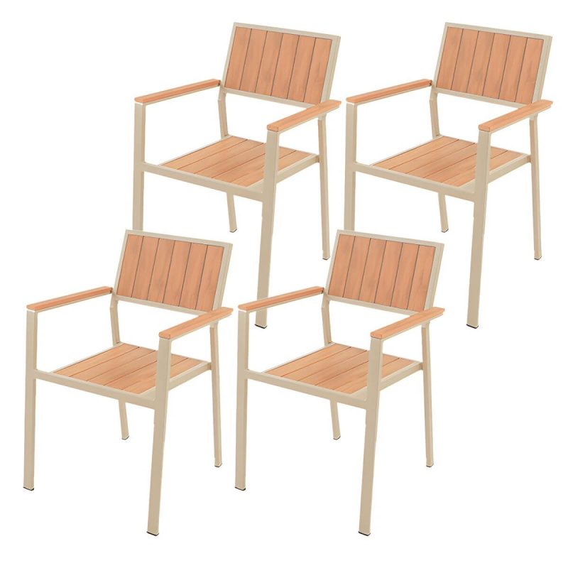 Metallische Outdoor-Esszimmerstühle Moderne stapelbare Patio-Esszimmerstühle wasserabweisend - Braun 4-teiliges Set