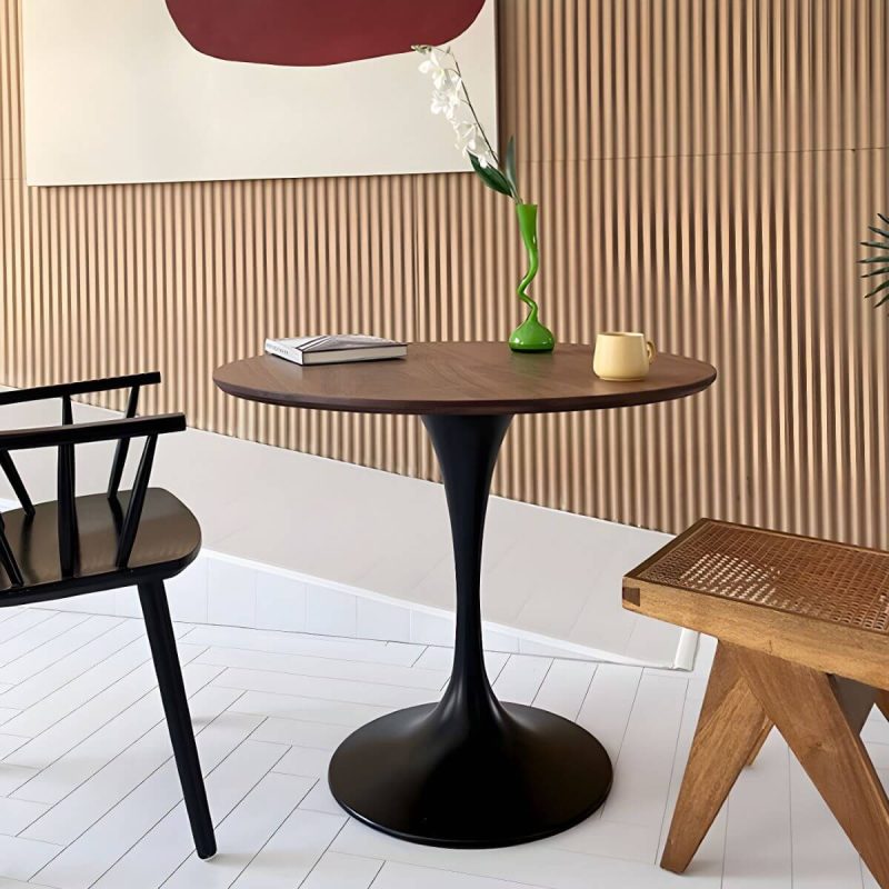 Zeitgenössischer Stil Holz-Patio-Tisch rund mit Metallbeinen in Natur/Braun - Braun 27,6"L x 27,6"B x 28,7"H Nur Tisch