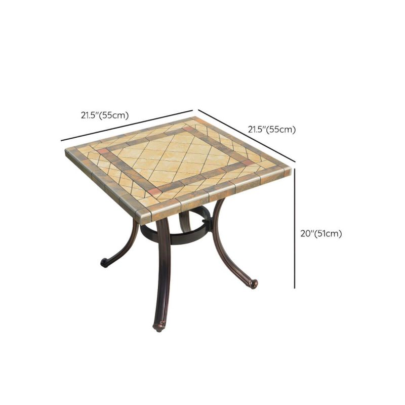 Dimension of Französischer Landhaus-Patio-Tisch im Freien Aluminiumrahmen Beistelltisch - Nur Tisch 22"L x 22"B x 20"H Orange/Braun