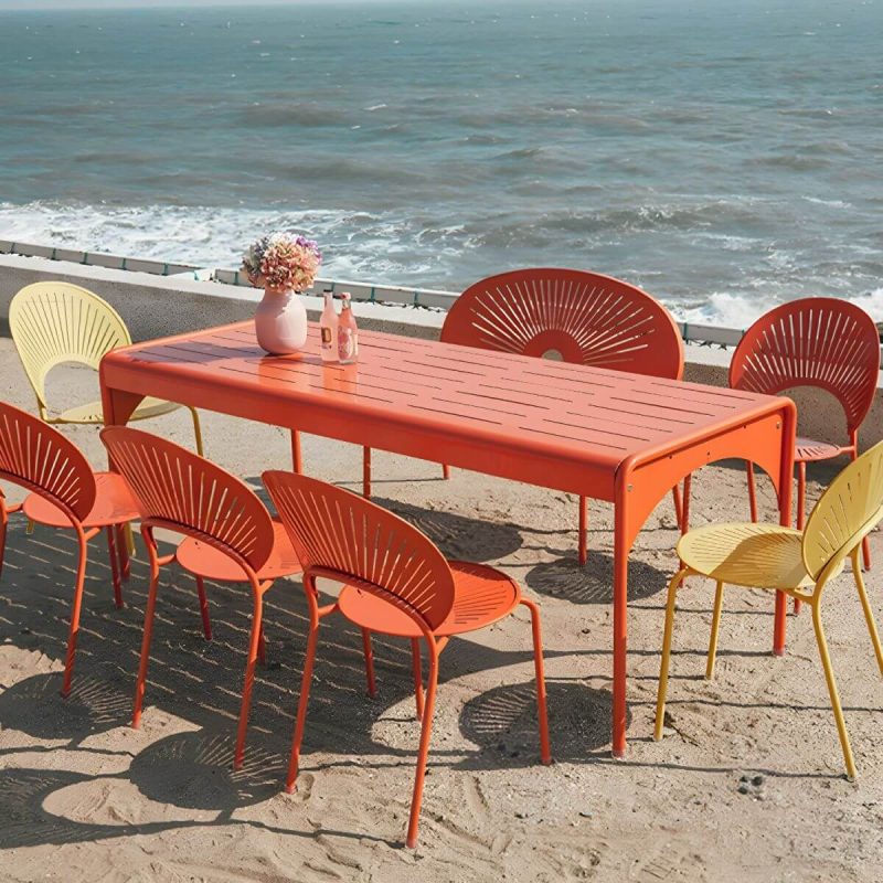 Rechteckiger Terrassentisch im zeitgenössischen Stil aus wasserbeständigem Aluminium - Rot 120 x 60 x 75 cm Nur Tisch
