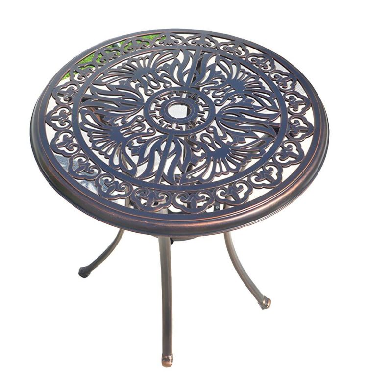 Französischer Landhaus-Patio-Tisch im Freien Aluminiumrahmen Beistelltisch - Nur Tisch 27"L x 27"B x 27,5"H Braun