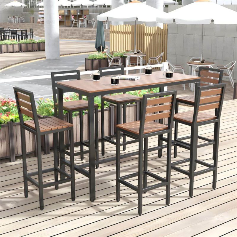 Metall- und Holz-Patio-Tisch Rechteckig Industrial No Distressing Bar Tisch - 120 x 60 x 105 cm Schwarzer Tisch Nur