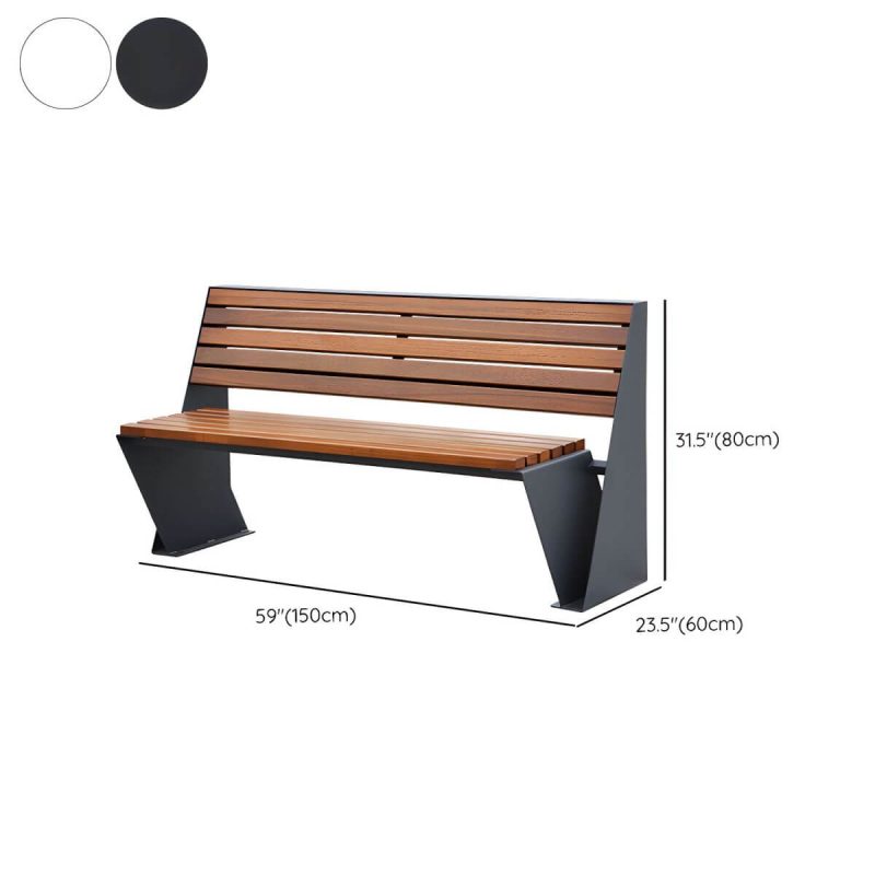 Dimension of Mid-Century Modern Metal Park Bench with Waterproof Brown Seating and Back - Dark Gray 59''L x24"W x 31.5"H
