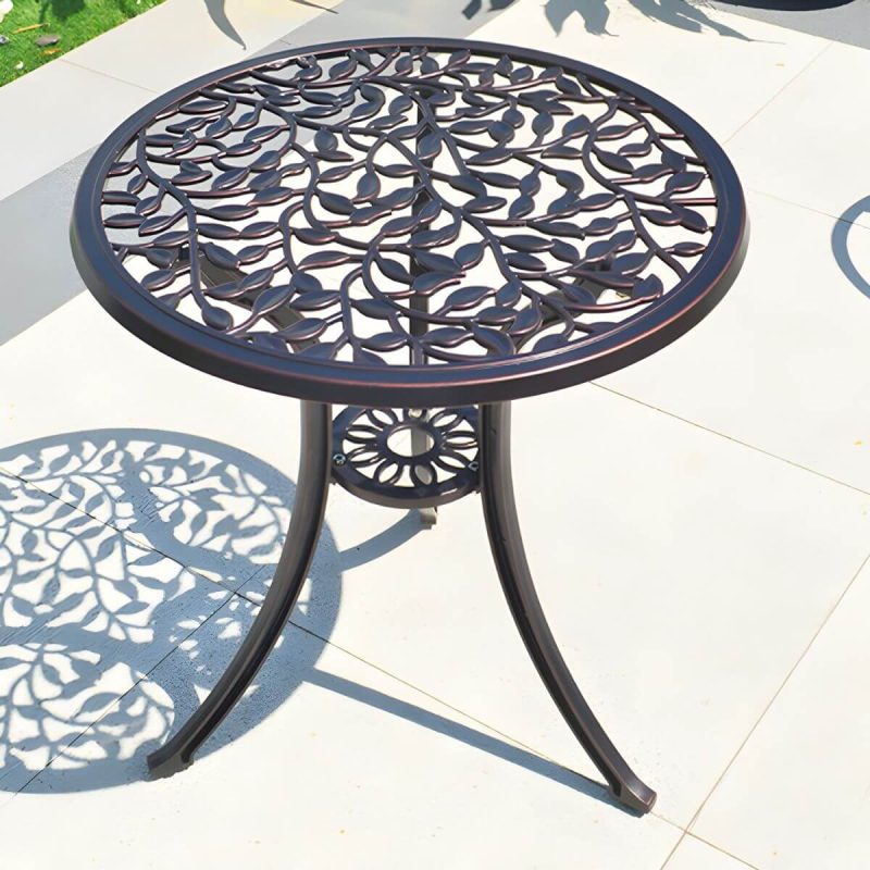 Französischer Landhaus-Patio-Tisch im Freien Aluminiumrahmen Beistelltisch - Nur Tisch 21,65"L x 22"B x 18,5"H Braun