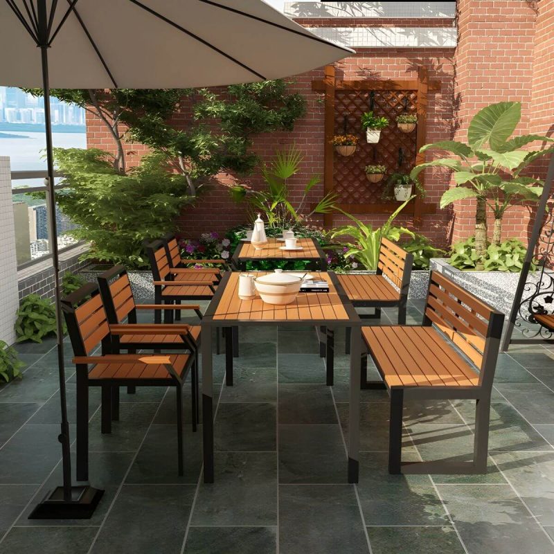 Zeitgenössischer Holz-Patio-Tisch wetterbeständig in rechteckiger/quadratischer Form - Weiß 27,6"L x 27,6"B x 29,5"H Nur Tisch