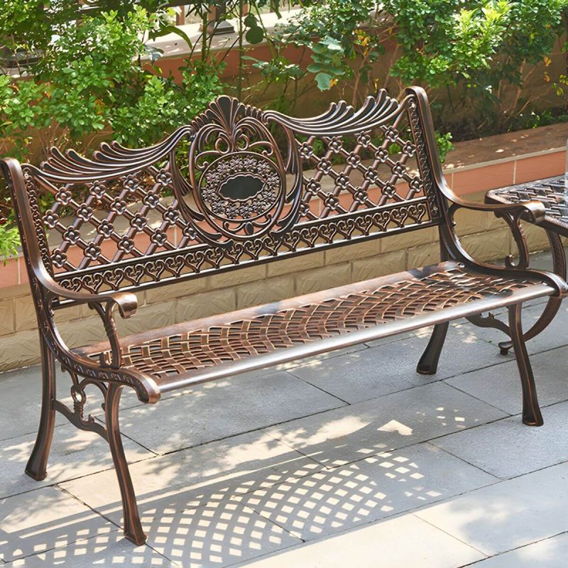 Bohemian Metall Parkbank mit wasserdichtem Design und geschwungenen Armlehnen - Kupfer 51"L x 25"B x 33"H