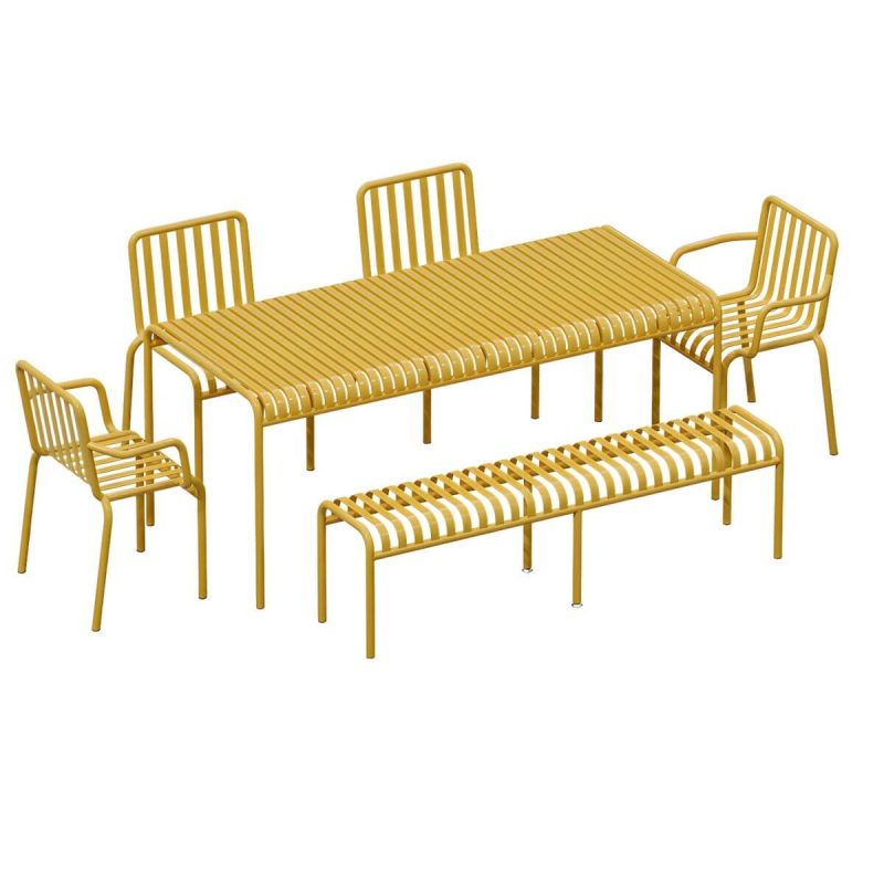 Gelber Metall-Patio-Tisch Zeitgenössischer Stil Wasserbeständig in Rechteckiger/Quadratischer Form - Nur Tisch 27,6"L x 27,6"B x 29,5"H