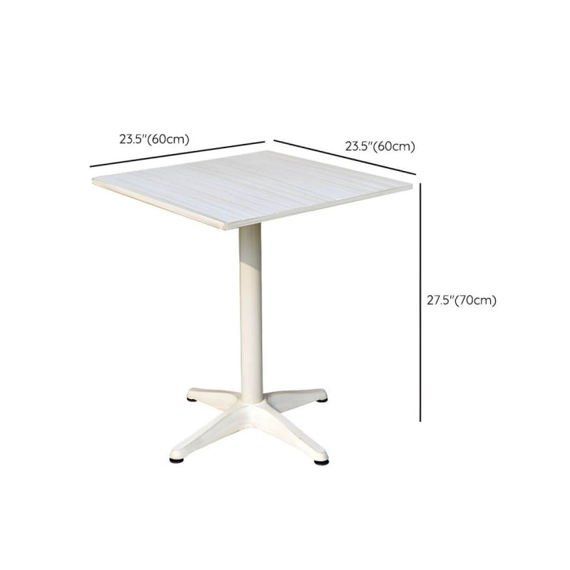 Dimension of Moderner geometrischer wasserdichter Hof Tisch Metallbasis Outdoor Tisch - Nur Tisch Quadratisch strukturiert Weiß 60 x 60 x 70 cm