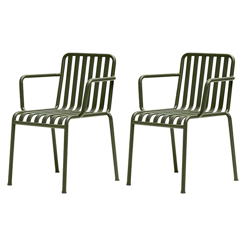 Moderner Gartenstuhl Grün Offene Rückenlehne Mit Armlehne Patio Esszimmer Armlehnenstuhl - 22"L x 20"B x 31"H 2-teiliges Set