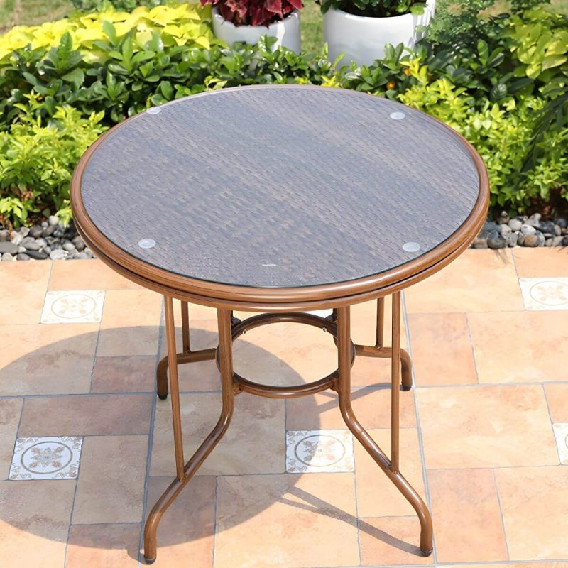 Rattan Esstisch Zeitgenössischer Außentisch mit Metallgestell - Nur Tisch 31.5"L x 31.5"B x 30"H