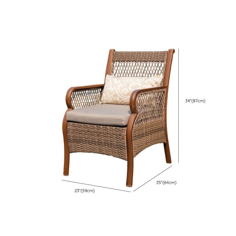 Dimension of Tropical Patio Arm Chair in Aluminium Metal, Light Gray Upholstery, Damp-proof, 2 Chairs with Cushion, 2 Piece Set, 23"L x 25"W x 34"H