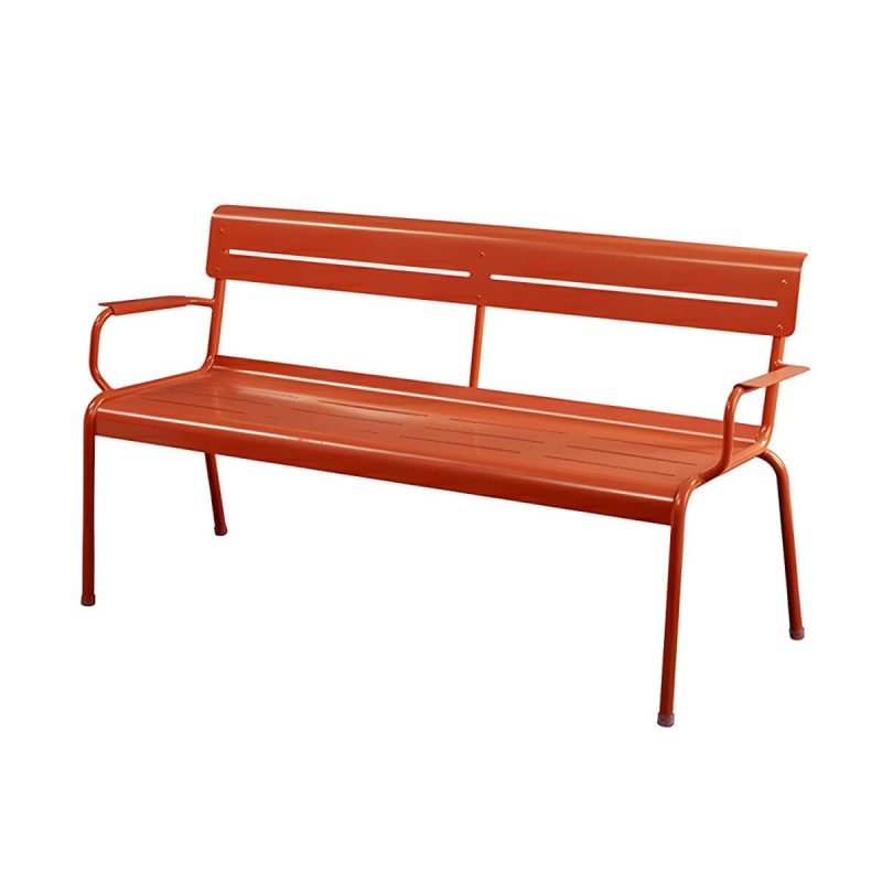 Wasserfeste Parkbank im skandinavischen Stil mit Aluminium-Sitzfläche und Rückenlehne - Rot 120 x 55 x 82 cm