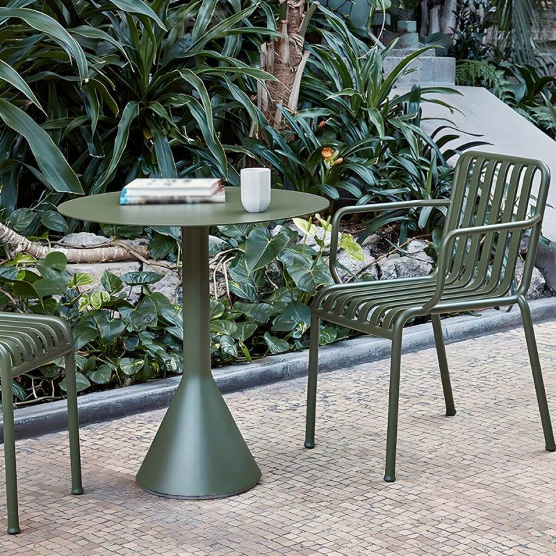 Industrieller grüner Esstisch Metall-Gartentisch mit Säulenfuß - 35,4"L x 35,4"B x 29,5"H Nur runder Tisch