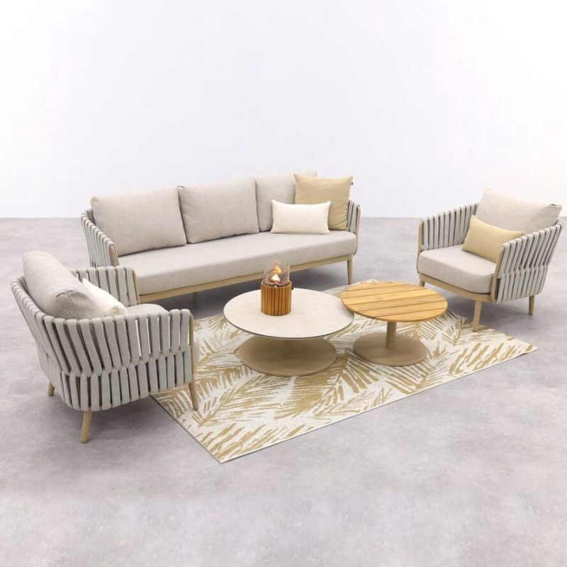 Beiger Einsitzer, Canvas-Bezug in Weiß, Stuhl, Metallgestell, gepolsterte Rückenlehne, wasserabweisend, 1-Sitzer Sofa