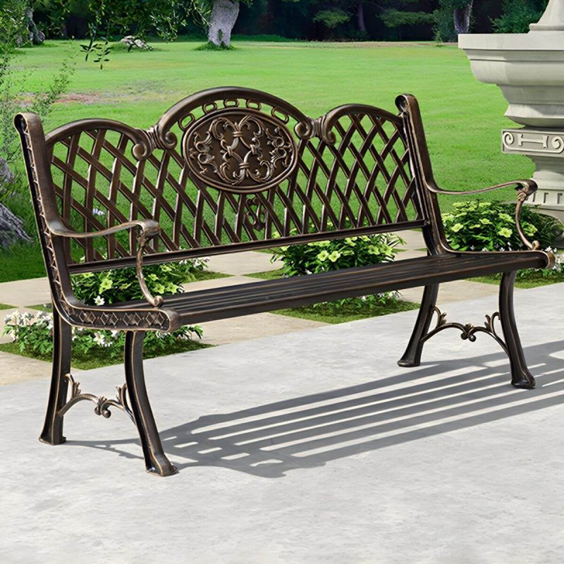 Bohemian Metal Park Bank mit wasserdichter und wasserabweisender Design, mit Armlehnen und Rückenlehne - Kupfer 60"L x 21"B x 37"H