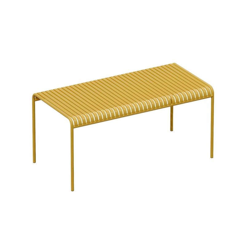 Gelber Metall-Patio-Tisch Zeitgenössischer Stil Wasserbeständig in Rechteckiger/Quadratischer Form - Nur Tisch 63"L x 31,5"B x 29,5"H