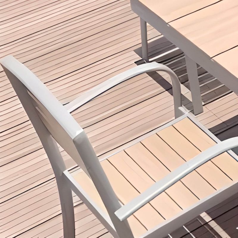 Holzmaserung Outdoor-Esstisch mit Ingenieurholz, wetterfeste 5-teilige Stühle und Tisch, moderner Stil, 51,2"L x 35,4"B x 27,6"H, Tisch & 4 Stühle