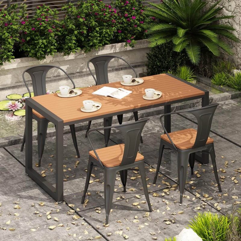 Einfaches, UV-beständiges rechteckiges Eisen-Patio-Esstisch in Mitternachtsschwarz/Kreide - Schwarz 47,2"L x 23,6"B x 29,5"H Nur Tisch