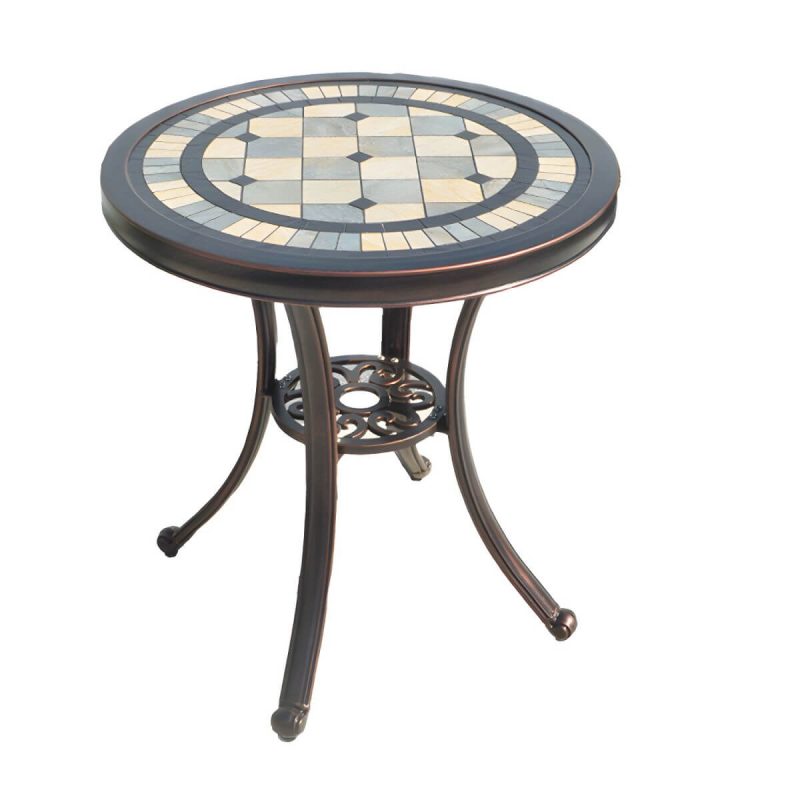 Französischer Landhaus-Patio-Tisch im Freien Aluminiumrahmen Beistelltisch - Nur Tisch 24"L x 24"B x 26"H Weiß-Schwarz