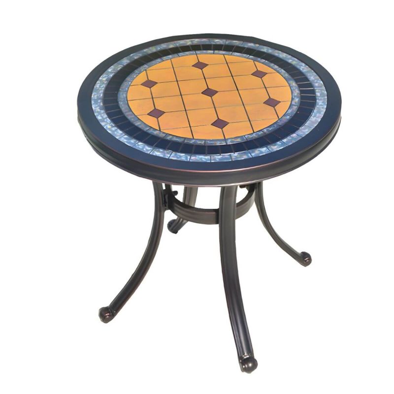 Französischer Landhaus-Patio-Tisch im Freien Aluminiumrahmen Beistelltisch - Nur Tisch 24"L x 24"B x 25"H Blau-Orange